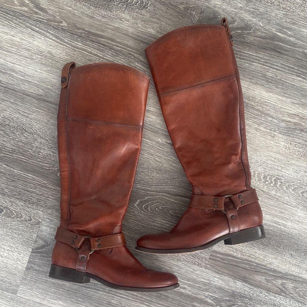 Frye Melissa Harness Boots Sz 7 Burn Red Riding Moto Boho Chic Festival Western